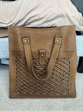 Vintage 1970s Bonnie Cashin for Meyers Brown Leather Lattice Tote Bag
